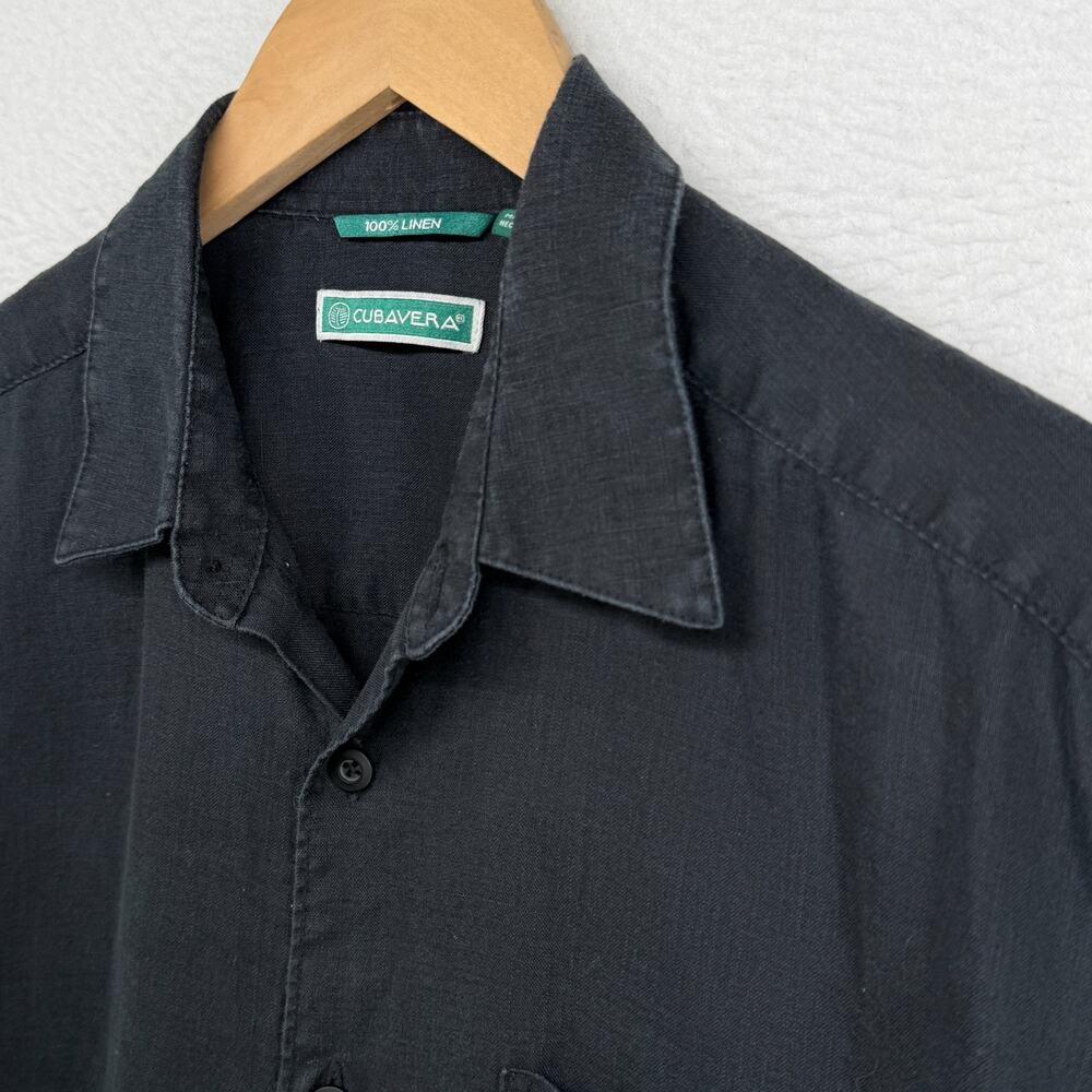 CUBAVERA Shirt Mens M Classic Linen Button Up Short Sleeve Camp Black